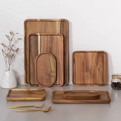 Acacia Wood Tray Coffee Tray Rectangular Plate Fruit Snacks Food Storage Trays Kitchen Accessories Dessert Candy Gongfu Tea Tray