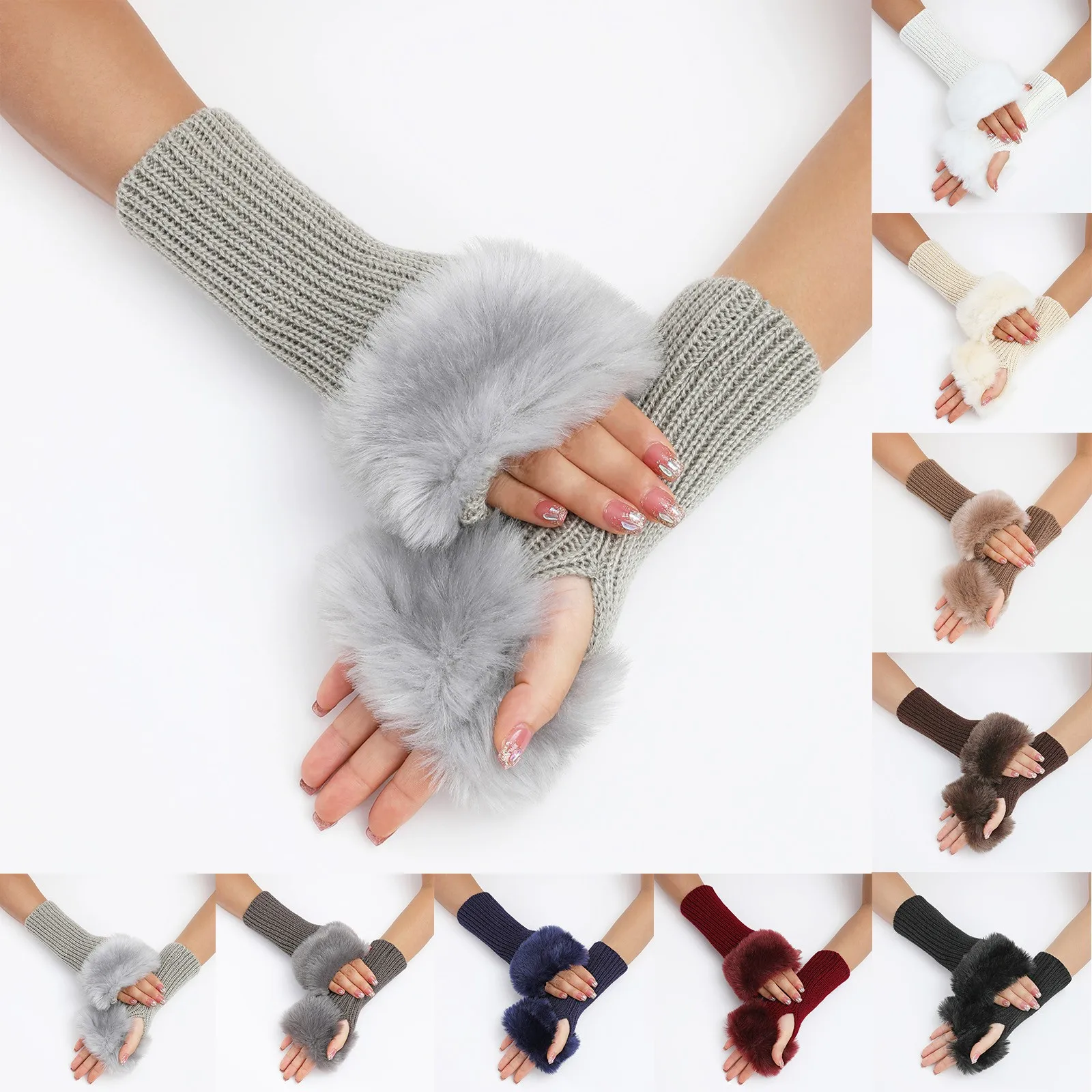 Guantes de invierno para mujer, manoplas de lana sintética tejidas más cálidas, guantes de piel suave sin dedos, mangas para muñeca y brazo, regalo para mujer