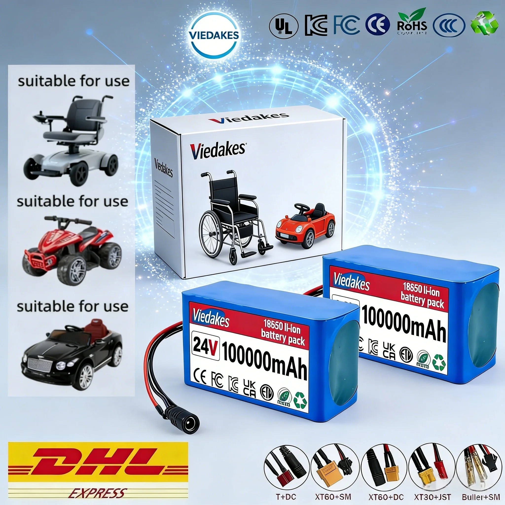 

VIEDAKES Brand New 24V 100Ah 7S3P 18650 Battery Pack Lifepo4 24v batteries Power Bank High Capacity For Solar System