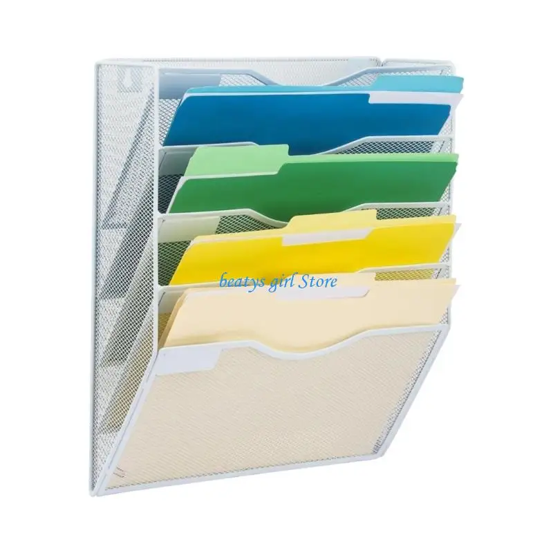 C7AB Wall Mounted File Rack 5 Sections Metal Document For Desk Organization