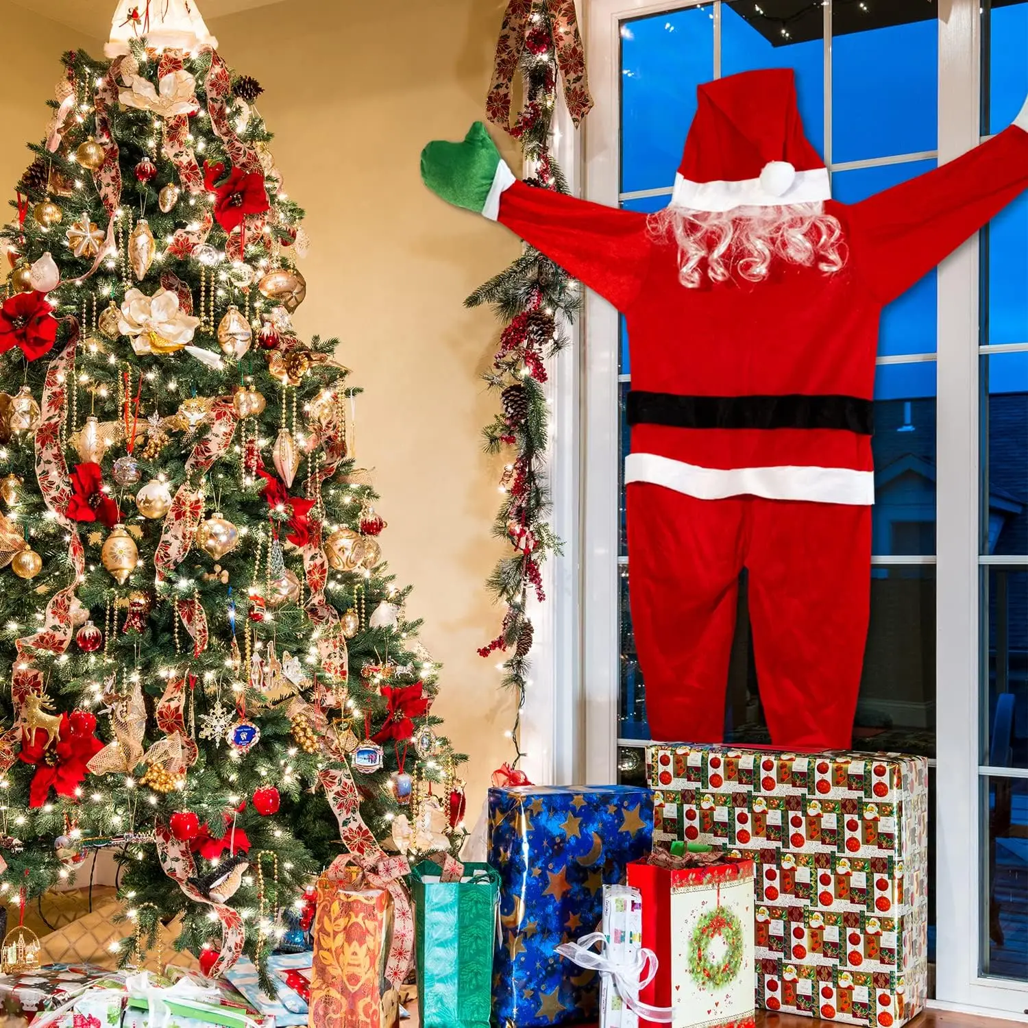 Santa Claus Hanging Christmas Decorations Outdoor for Indoor Ornament Stairwells Roofs Fireplaces Door Windows Wall Yard Decor