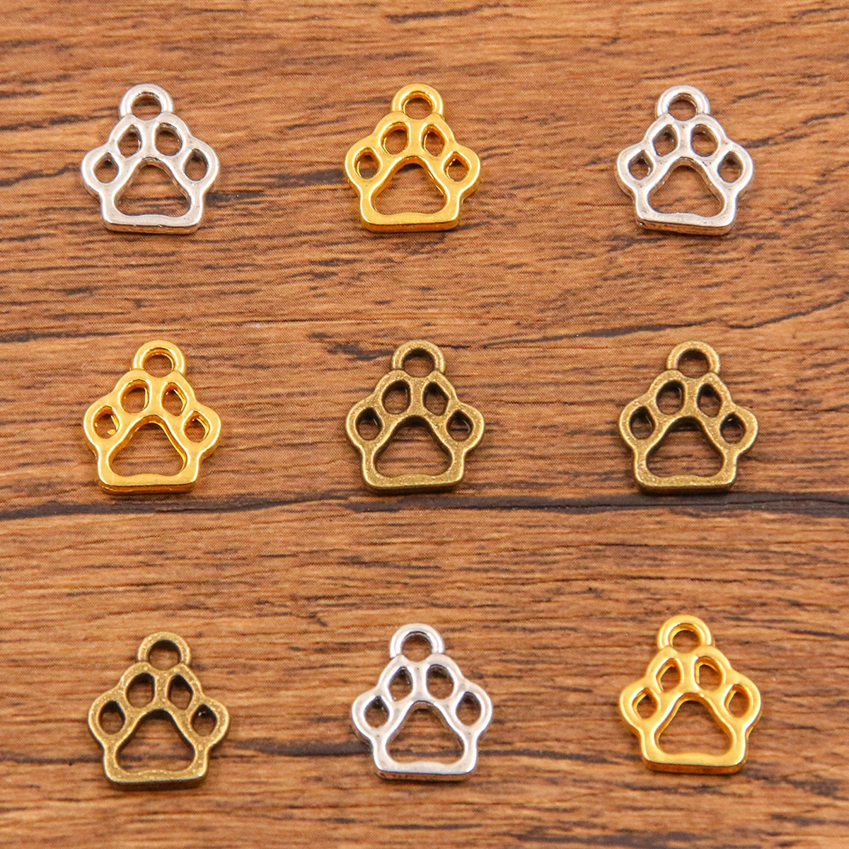 50PCS 3 Color 11X13mm New Product Alloy Double Sided Hollow Dog Claw Charms For Jewelry Making DIY Handmade Small Animal Pendant