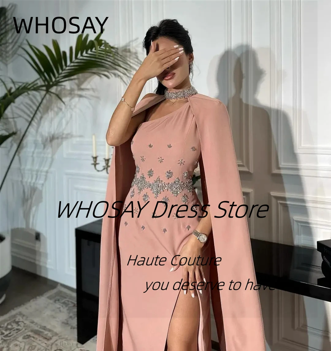 WHOSAY Customized Sexy Robe Des Cocktail Party Side Slit Prom Dresses Handmade Beaded One Shoulder Evening Gowns with Shawls