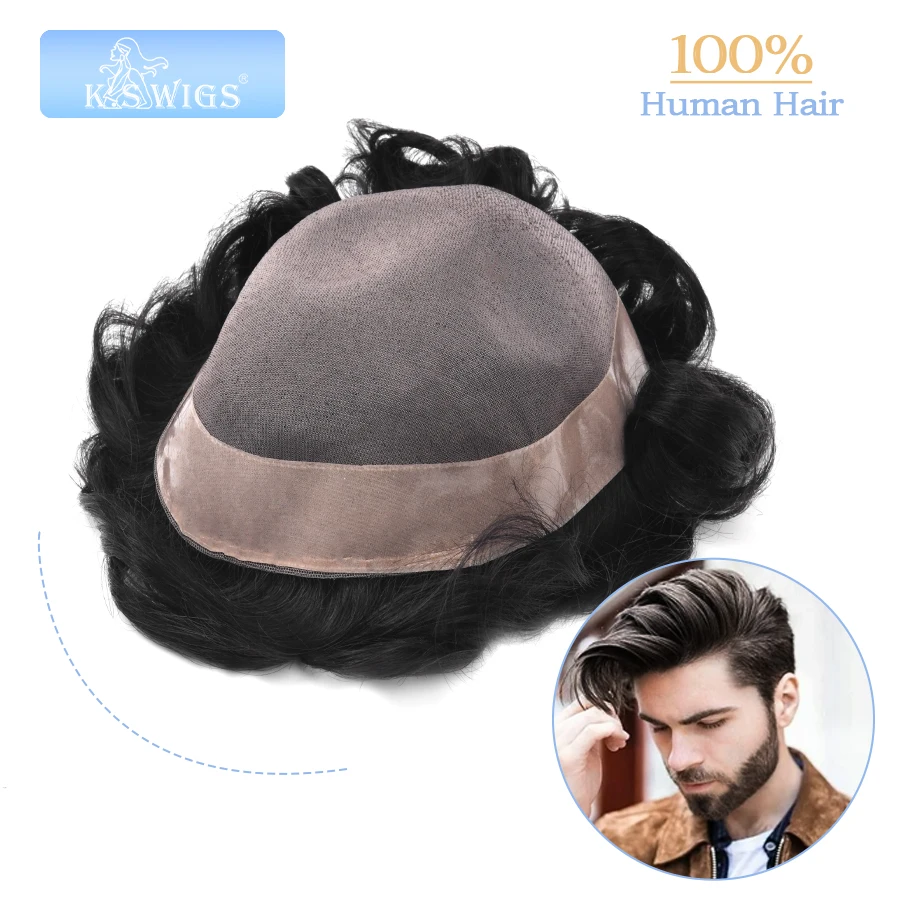 K.S WIGS Male Hair Prosthesis Mono Toupee Hair Men Durable Man Wig Natural Human Hair Wig For Men Breathable Men’s Hair System