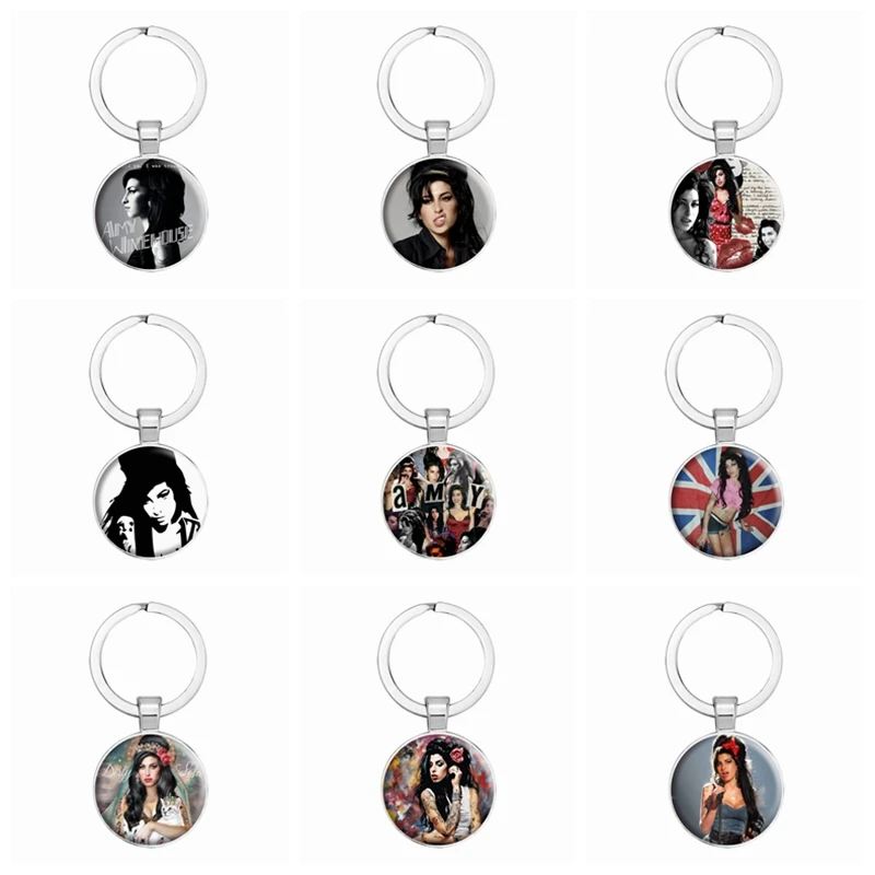 Vintage Famous Jazz Music Singer Amy Winehouse Keychain Retro KeyRing Bag Pendant Accessories Fans Collect Friends Gifts