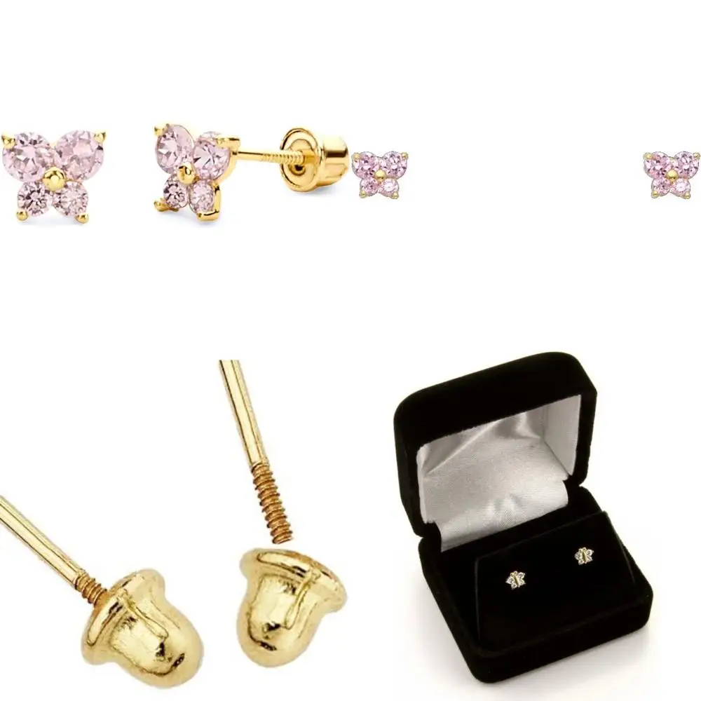 

Yellow Gold Butterfly Earrings with Screw Back - 12 Color Options, Authentic 14k Jewelry for Everyday Wear