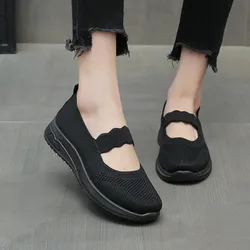 2024 new women Sneaker flat Mesh Knitted slip on mary janes breathable comfort casual design walking black Foam casual shoes