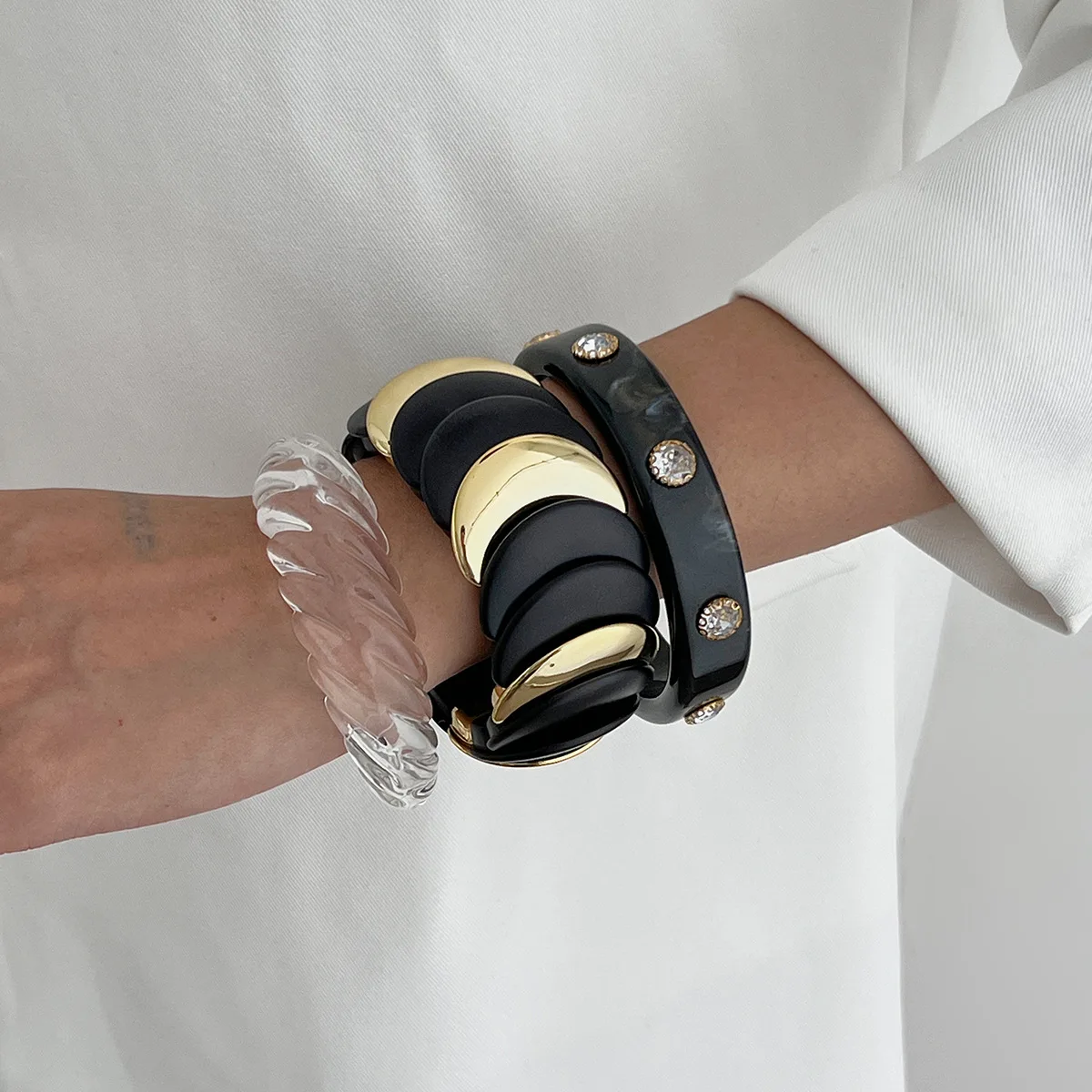 3 نمط مبالغ فيه عدم انتظام سميكة الاكريليك أساور الشرير ريترو بوهو الربط مطاطا حبل الراتنج أساور مجوهرات للنساء