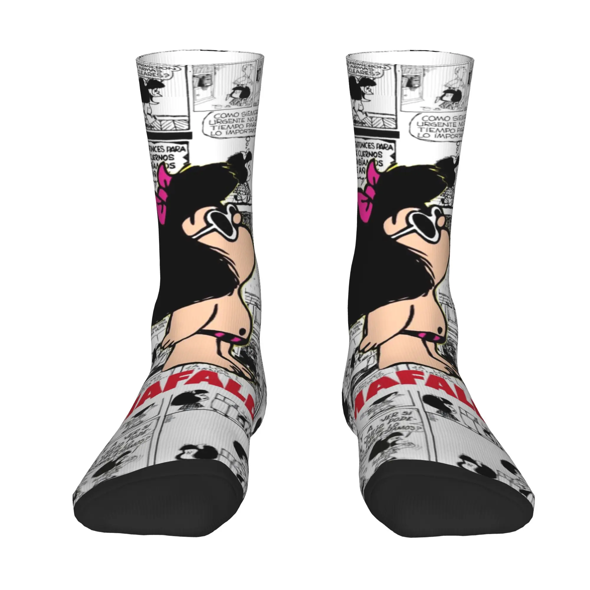 Custom Cute Printed Humor M-Mafalda Socks for Women Men Stretchy Summer Autumn Winter Cartoon Quino Manga  Crew Socks