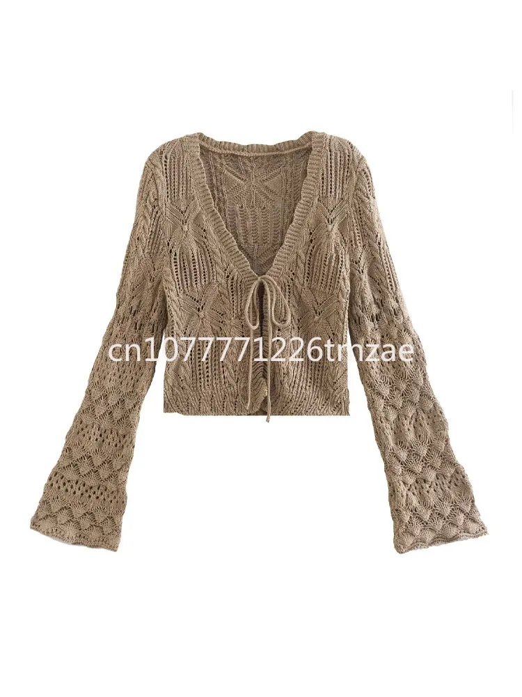 Fashion Tops 2024 New Women's Casual Sweater Comfortable Pullover Wool Hollow Jacquard Long Sleeve Top Casual Sweater