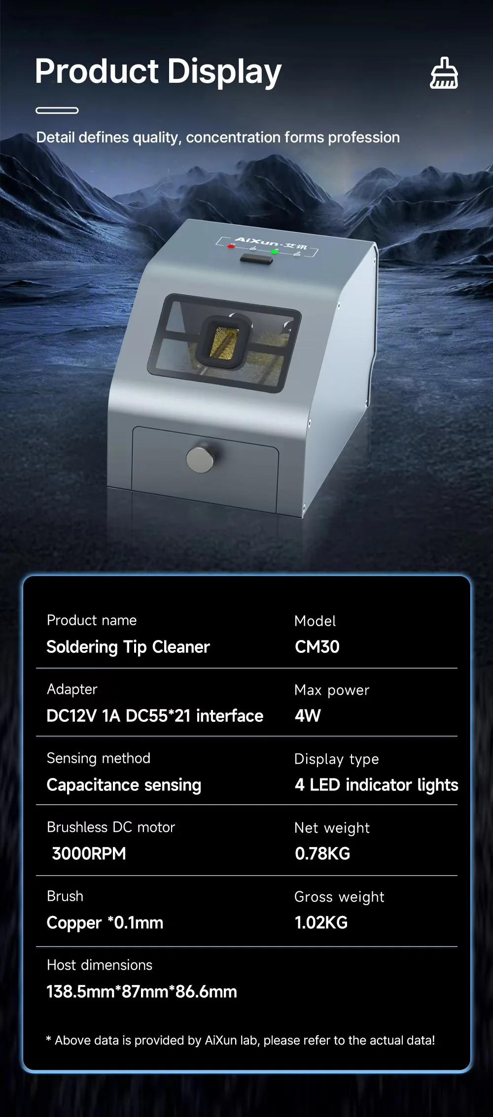 JC Aixun CM30 Lötspitzen-Reinigungsmaschine für C210 C115 C245 T12 Lötspitzen, automatische Entzinnungs- und Reinigungsmaschine – Detail 11
