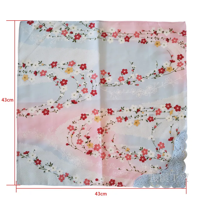 1Pc 43x43cm Flower Printed Cotton Hollow Lace Sweatwipe Square Scarf Women Handkerchief Wedding Party Gift