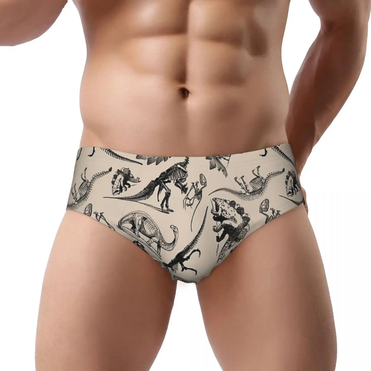 

Винтажный музей динозавров и скелетов, черные и кремовые мужские треугольные трусики, дышащее короткое нижнее белье для Homme, мужской бойфренд