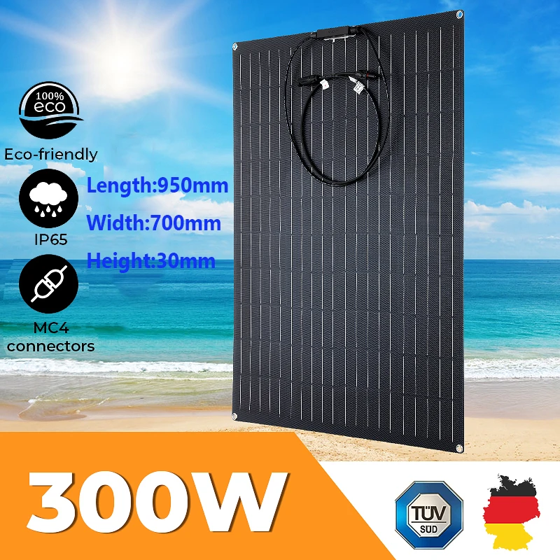 

300W Flexible Solar Panel 18V Monocrystalline Solar Cell Power Charger for Balcony Outdoor Camping Yacht Motorhome Car RV Boat