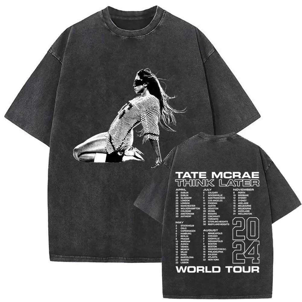 

Washed Tate Mcrae Think Later World Tour 2024 T-shirt Men Women Fashion Casual Vintage Short Sleeve T Shirts Oversized Tshirt