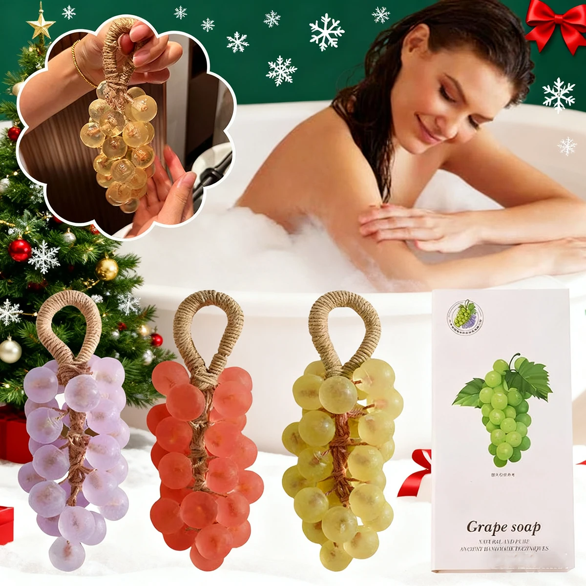 

Grape Soap on a Rope with Box Christmas Gift, Handmade Grape Cluster Shape Soap Bar, Aromatic Bath Hand Wash Gift Home Decor