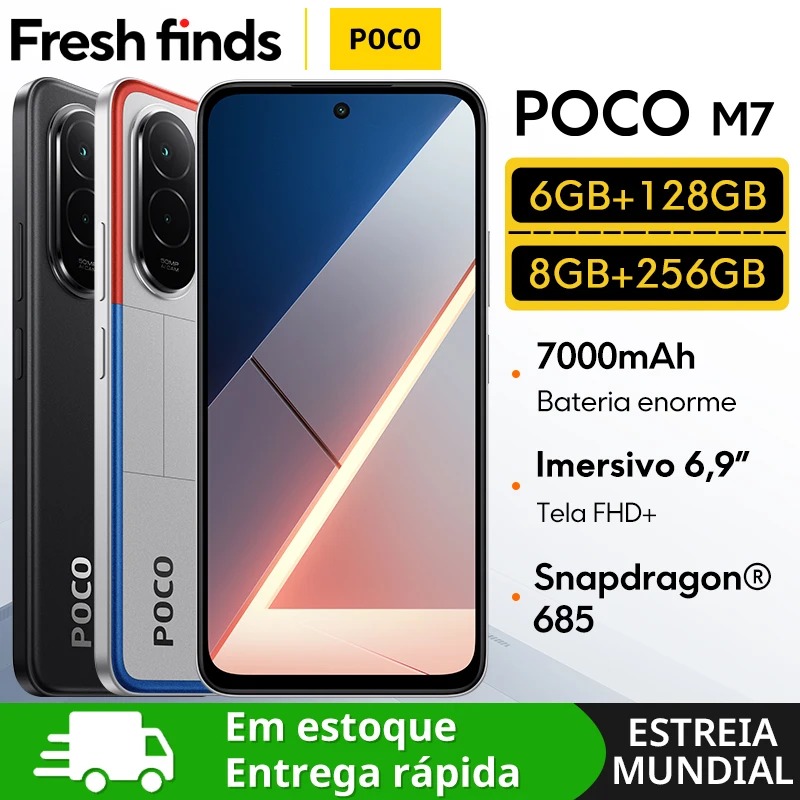 【Estreia mundial】POCO M7 Versão Global Smartphone Snapdragon 685 IP64 7000mAh bateria Immersiva 6,9 "FHD + display NFC 33W