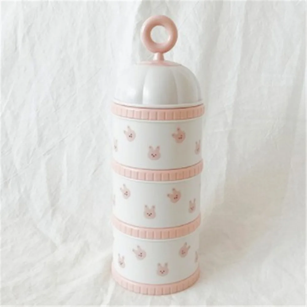 

3 Layers Baby Milk Powder Box Cartoon Bear Compartment Portable Formula Dispenser Moisture-proof Non-Spill Kids Snack Container
