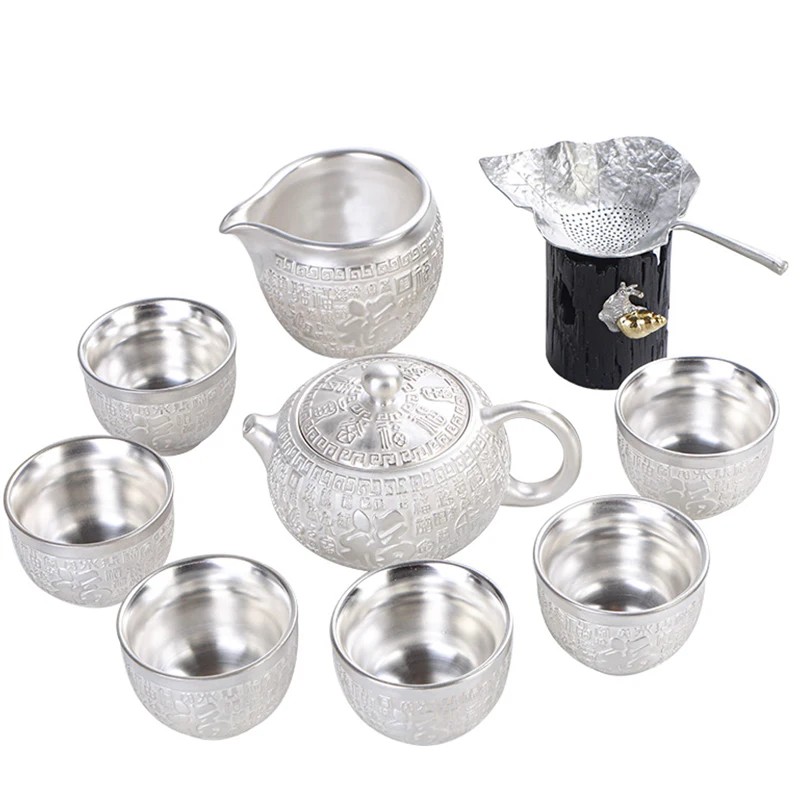 

999 sterling silver kung fu tea set teapot teacup set of high-end home tea cup gift box