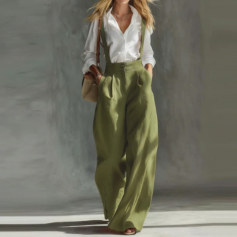 

Elegant Off Shoulder High Waisted Jumpsuit Sexy Sleeveless Solid Color Long Romper Women Fashion Wide Leg Pocket Loose Playsuit