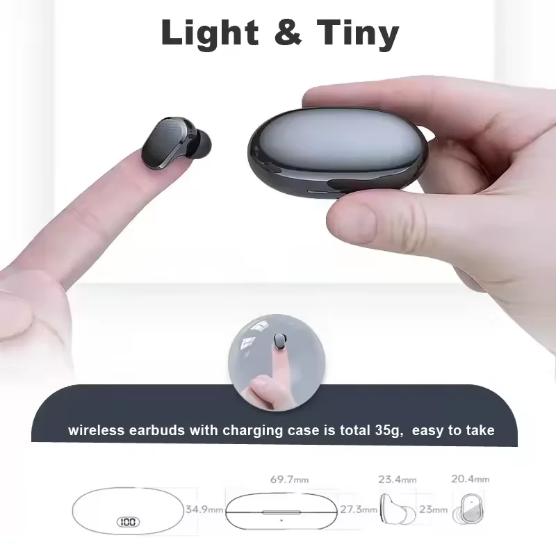 

in-ear TWS Bluetooth 5.2 earbuds，weigh 35g, call noise cancellation, stereo sound, gaming, indoor, outdoor，commuting use.