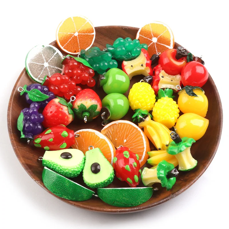 5Pcs/Lot Fruit Acrylic Charms Colorful Pineapple Strawberry Apple Pendants For DIY Crafts Ornament Making Finding Accessories