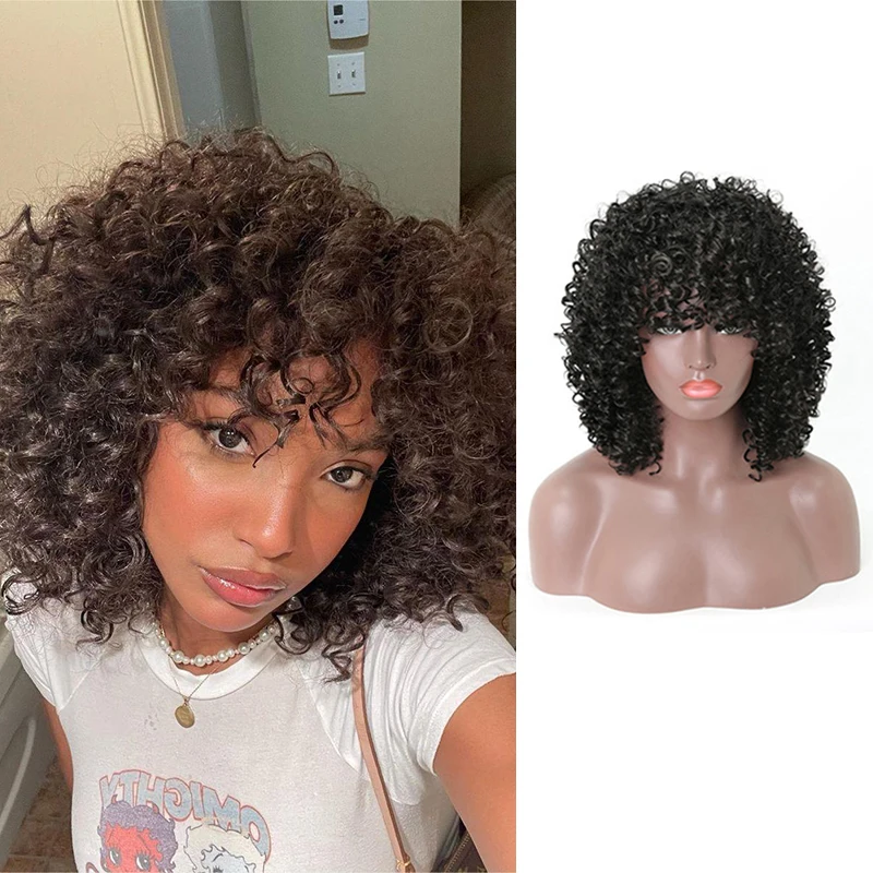 

Belle Show Afro Kinky Curly Wig With Bangs Synthetic Short Wig Natural Hair Glueless Grey Red Wig For Black Woman Cosplay Lolita