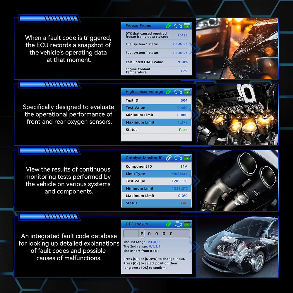 OBD2 Scanner KW330 for Automotive Diagnostics with Battery Waveform Test Real-Time Data Display and Multi-Language UI