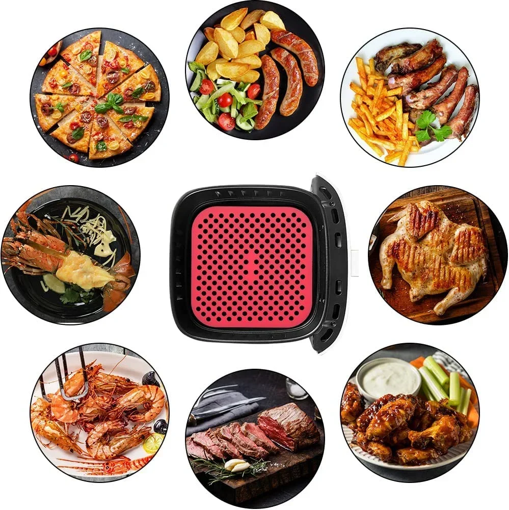 Square Reusable Air Fryer Liners Non-Stick Silicone Mats Resistant Heat Easy to Clean Steamer Liners for Kitchen Baking