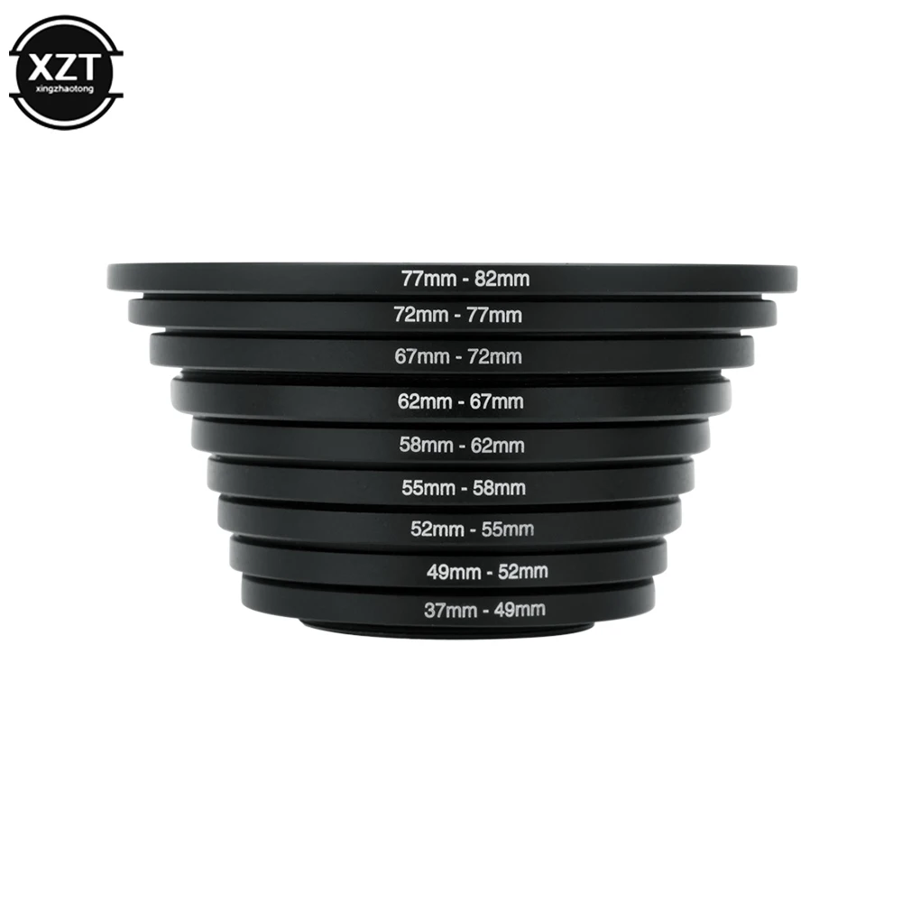 NEWEST 9pcs/SET 37-82mm Lens Step Up Filter Ring Adapter Set 37 49 52 55 58 62 67 72 77 82 mm Kit