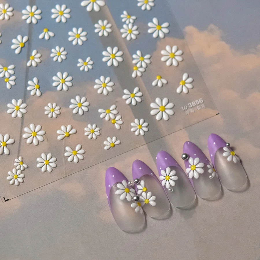 1pc Jelly Embossed Daisy Flower 5D Stickers Spring Summer Nail Stickers Nail Art Decoration Manicure DIY Decals