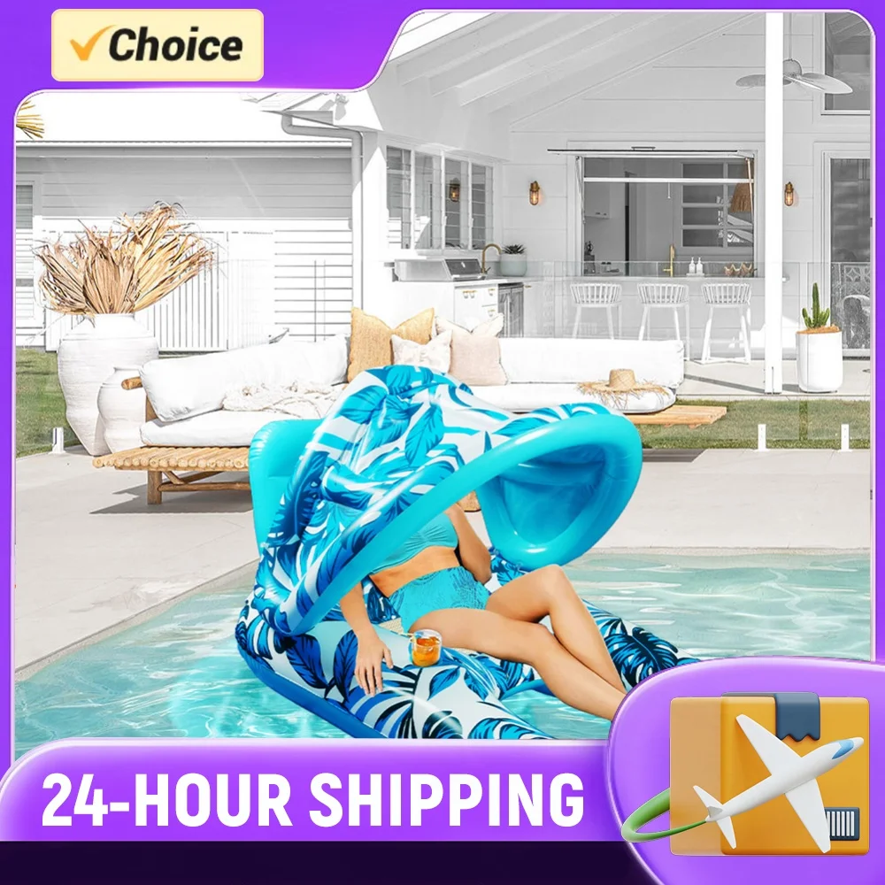 beach-folding-hammocks-with-sunshade-inflatable-water-sleeping-bed-pvc-floating-lounger-air-mattress-outdoor-swimming
