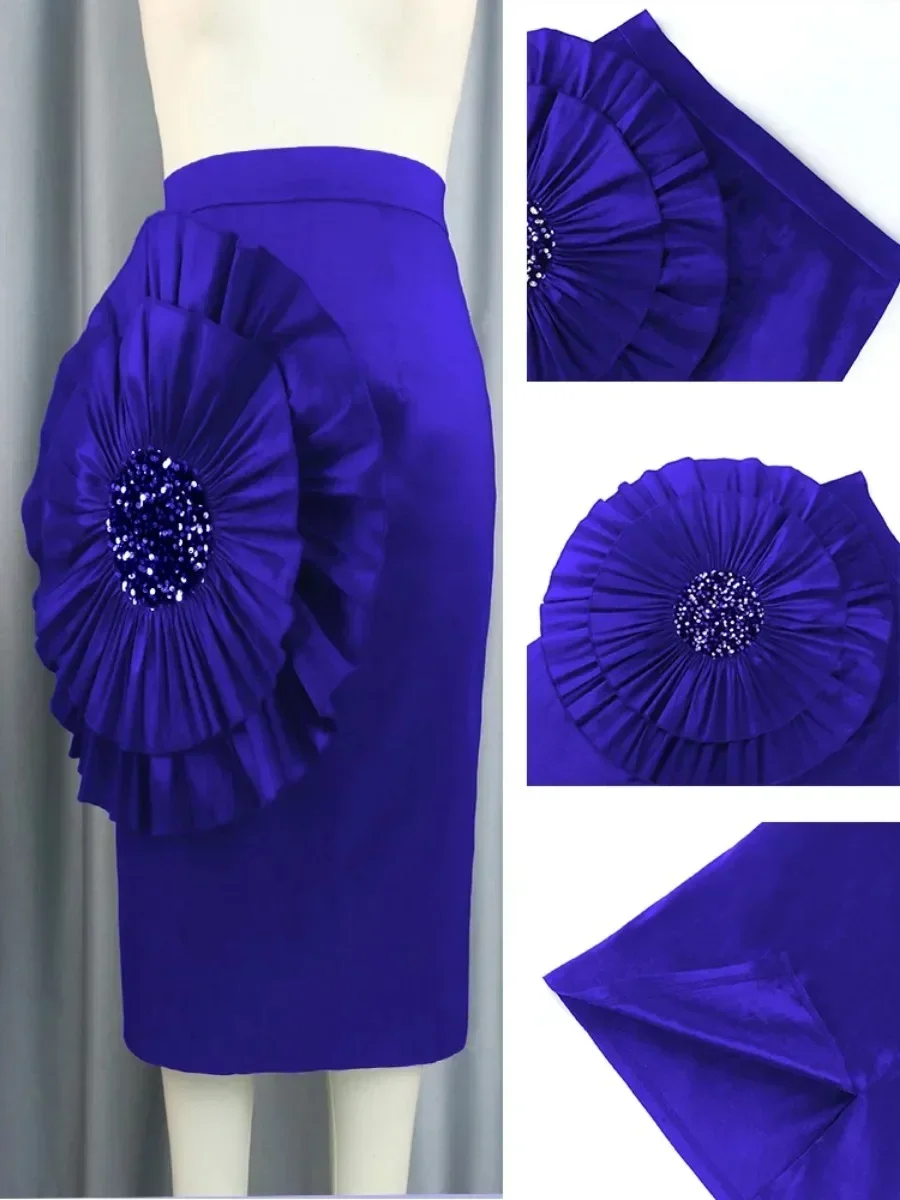 Customized Empire Skirts Red Straight Flower Appliques Shiny High Street Evening Cocktail Party Package Hip Midi Skirt for Women