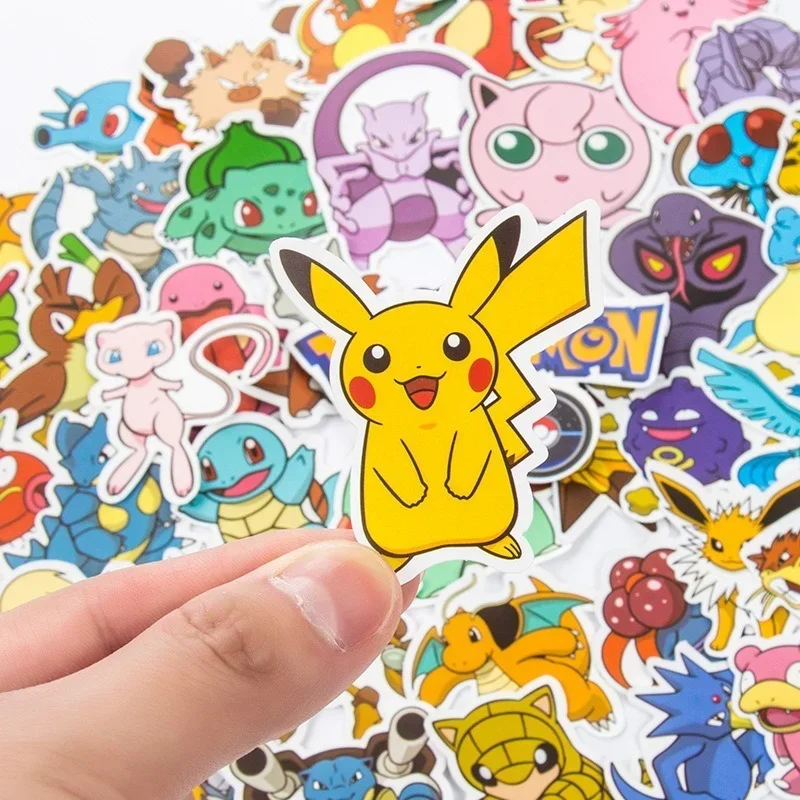 50pcs/bag Pokemon Anime Figures Stickers Toy Pikachu Charmander Psyduck Squirtle Jigglypuff Bulbasaur Waterproof Stiker Kid Gift