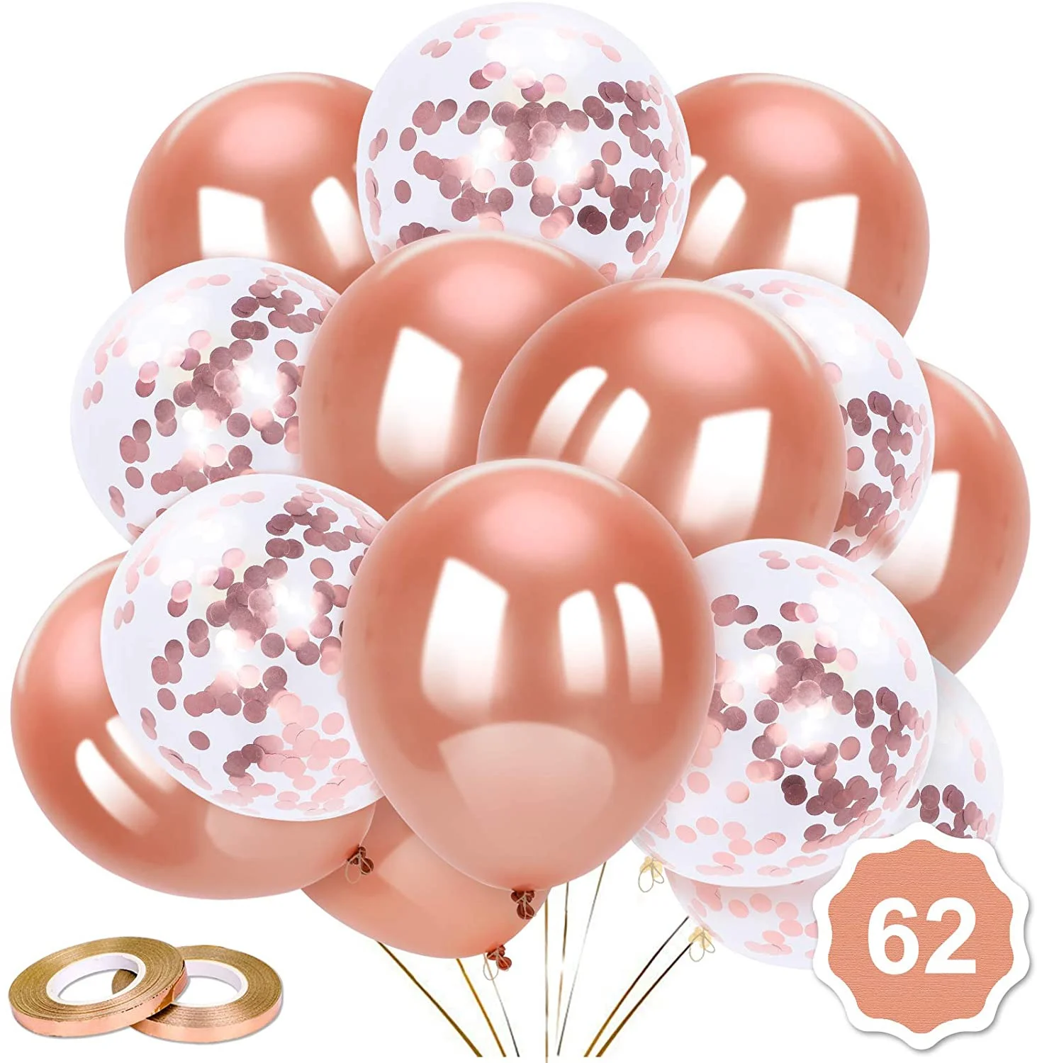 62 Stück 12 Zoll Latexballons Konfetti-Luftballons Roségold Heliumballons für Geburtstag, Hochzeit, Brautparty-Dekoration
