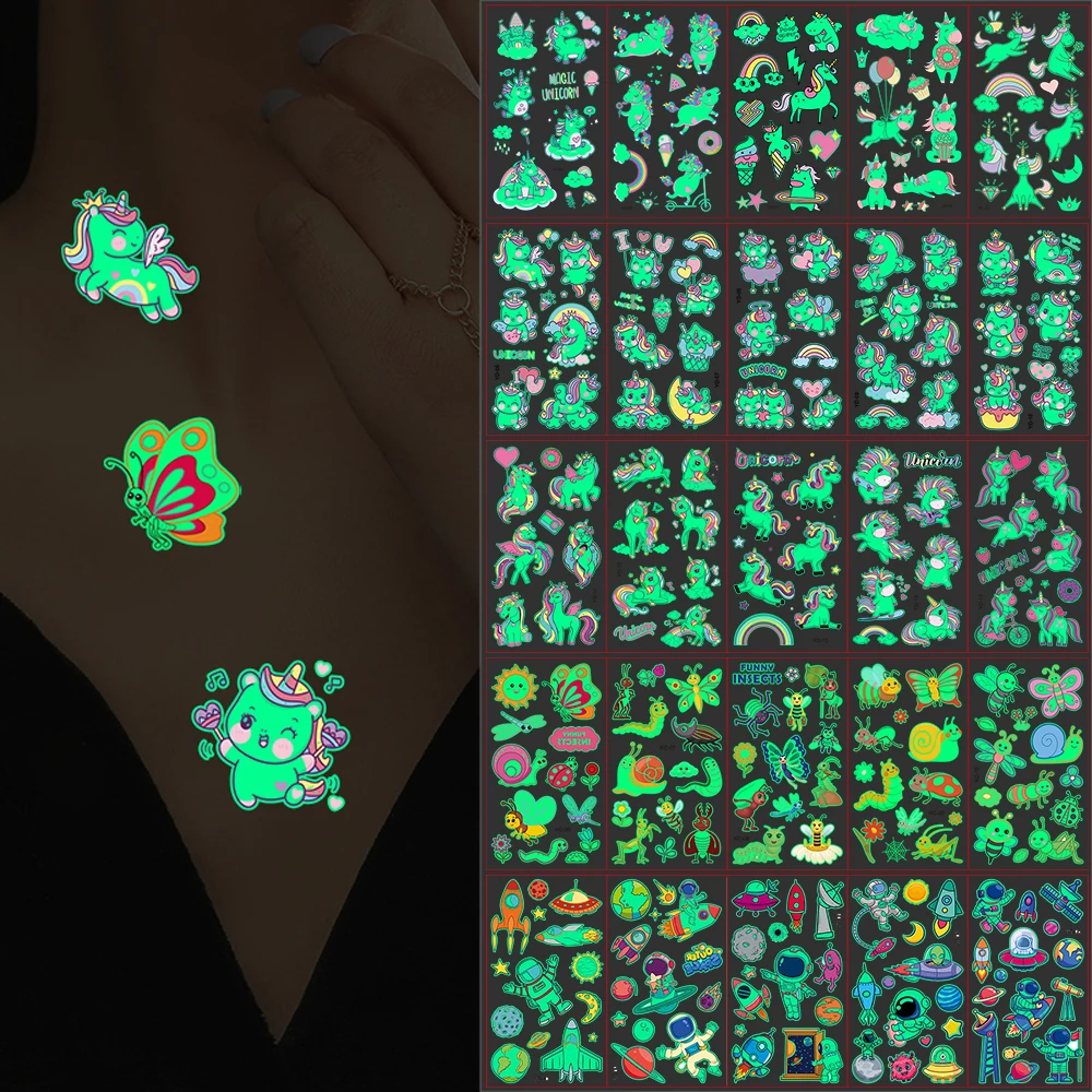 5 Sheets Luminous Tattoo Stickers Colorful Animal Mermaid Dinosaur Temporary Tattoos for Hand  Body Fake Tattoo Waterproof