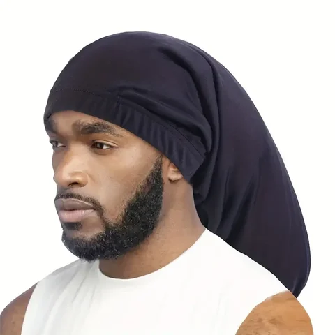 Men's Long Tail Satin Hair Bonnet, Dreadlock Cap Durag Sleep Cap for Braids, Anti-Frizz Night Hair Wrap
