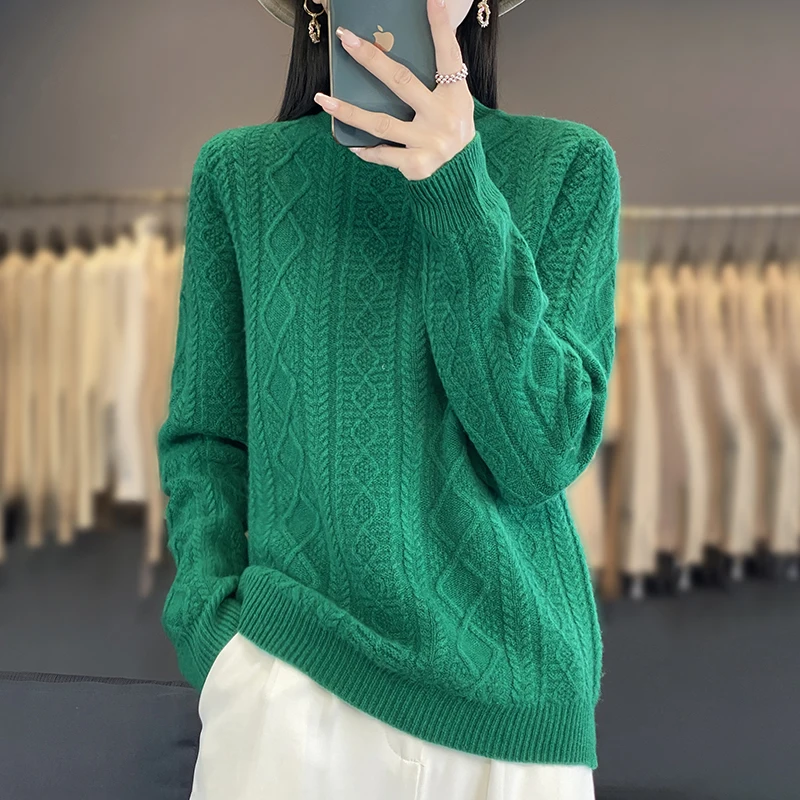 

2025 Autumn/Winter New Women's Cashmere Sweater Half High Collar Sweater Women's Wool Sweater Women's Pullover Knitted