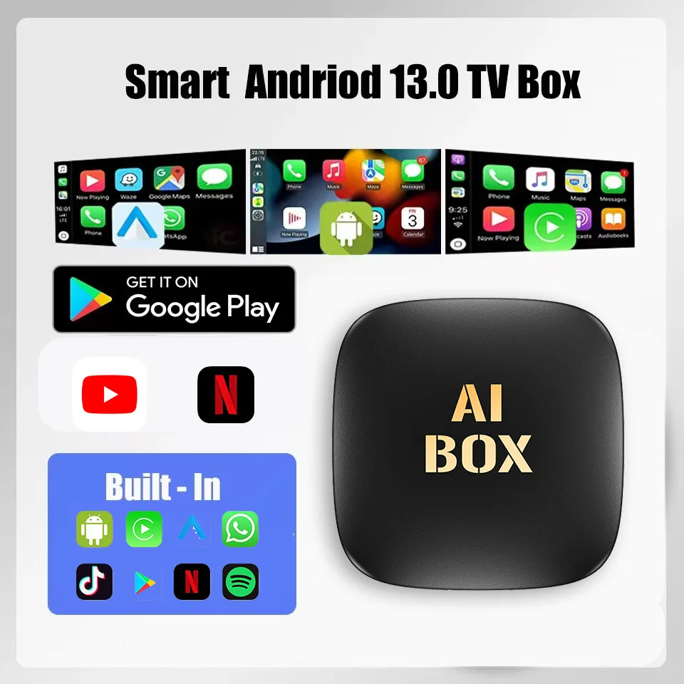 New CarPlay Ai Box Android13 Video Box Support YouTube Netflix IPTV Wireless Carplay Android Auto Adapter for Wired Carplay