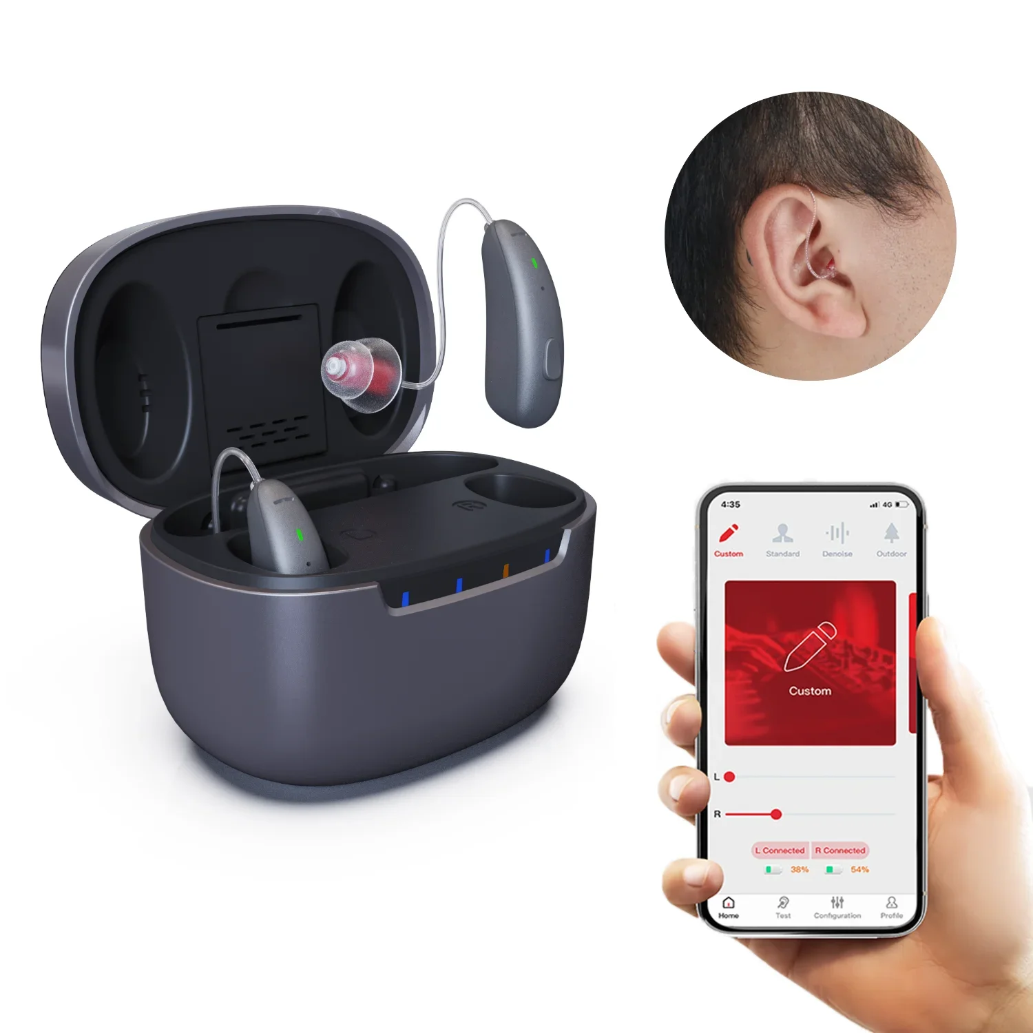 JINGHAO DW2 Medical 4channel Bluetooth Digital Wireless Rechargeable BTE RIC Programmable Hearing Aids Device For Severe Loss