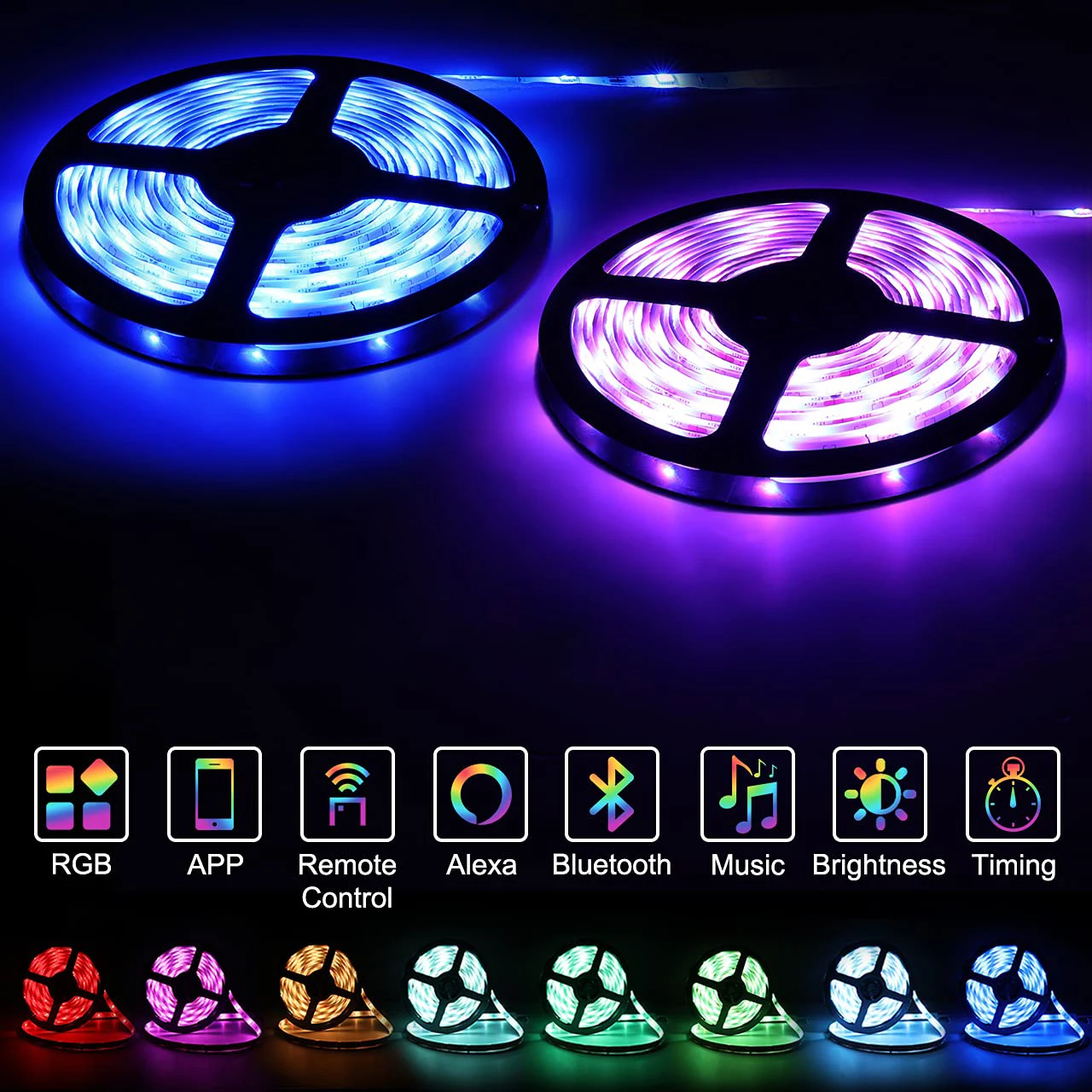 10m RGB LED Strip Lights 5050 Bluetooth WIFI Control Set Type for TV Computer Bedroom Holiday Party Supports Alexa Google