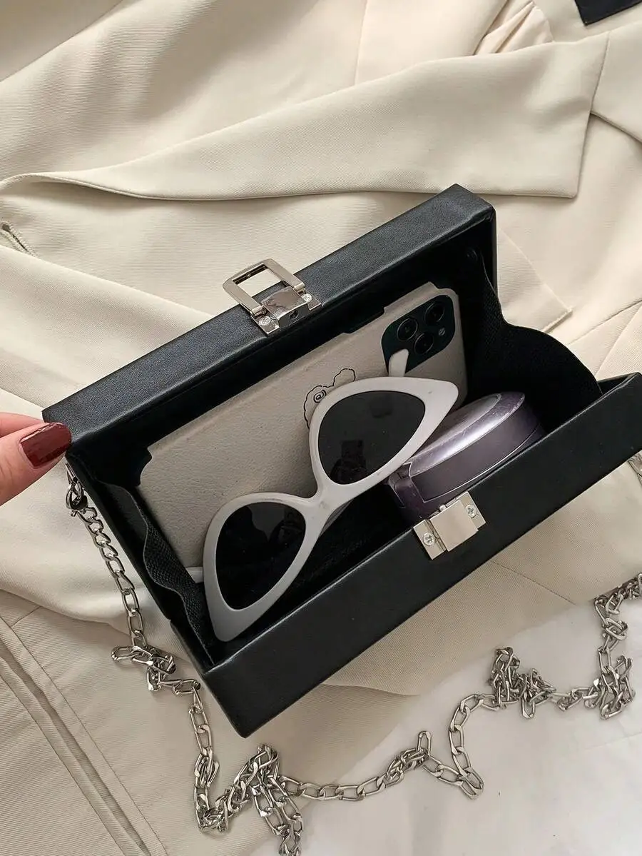 Cassette Tape Shaped Crossbody Bag With Metal Chain Strap Rigid Box Purse For Women Street Fashion view 5