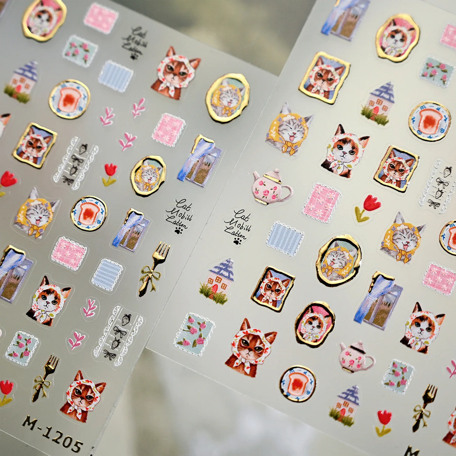 สติกเกอร์ติดเล็บลายปั๊มร้อน ลายผ้าโพกศีรษะ ลายแมว ลายกาน้ำชา ลายส้อม ลายดอกทิวลิป ลายเสือดาว สีส้ม สีดำ ลายลูกแมว ลายอุ้งเท้าปลา สำหรับตกแต่งเล็บ