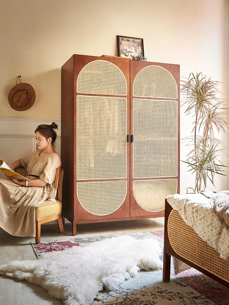 b11- retro wardrobe rattan solid wood homestay small apartment integrated wall cabinet locker