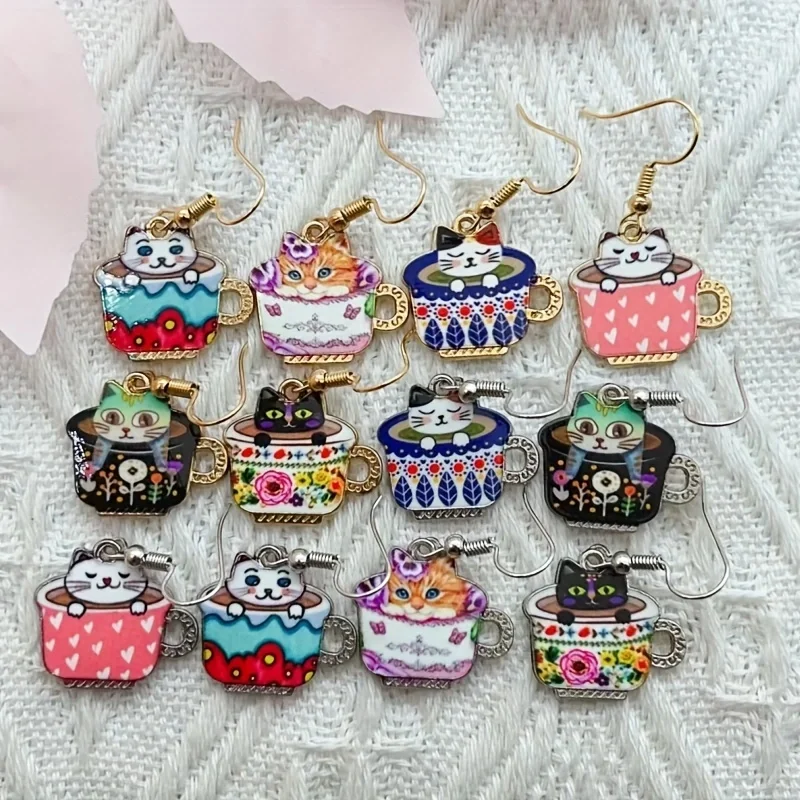 10pcs cute cat earrings, women's earrings, the best choice for gifts