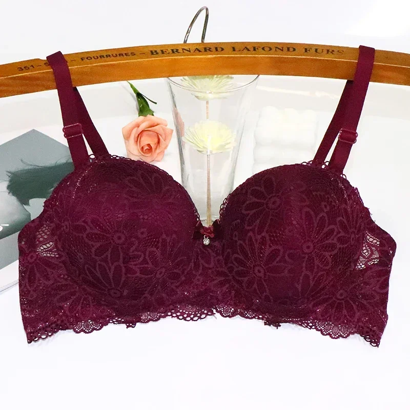 Lace Bra for Women Big Cup Push Up 1/2 Sexy Floral Underwire Underwear Ladies Bra Half Cup 36-42C Gather Brassiere 2 Combination