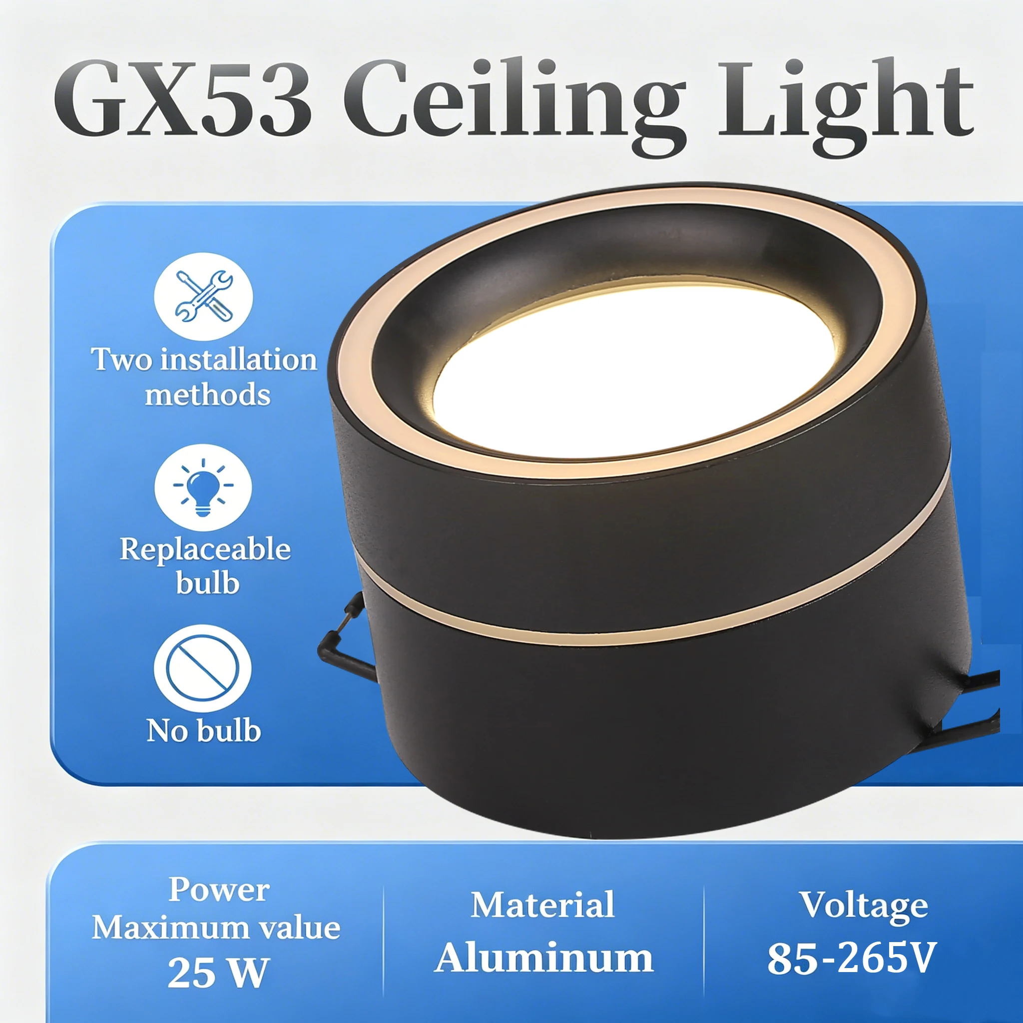 

GX53 Downlight Replaceable Bulb Surface Mounted Recessed LED Spotlight for Living Room Kitchen Bedroom Led Ceiling Lamp Decor