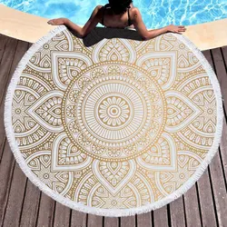 Bohemia Mandala Round Beach Towel Tassels Microfiber Exotic Flower Geometric Pattern Bath Towel Picnic Yoga Mat Bikini Cover Up
