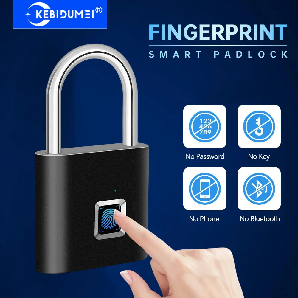 

Умный навесной замок с отпечатками пальцев, водонепроницаемые биометрические замки из цинкового сплава, дверной замок с отпечатком пальца, встроенная перезаряжаемая батарея, зарядка через USB