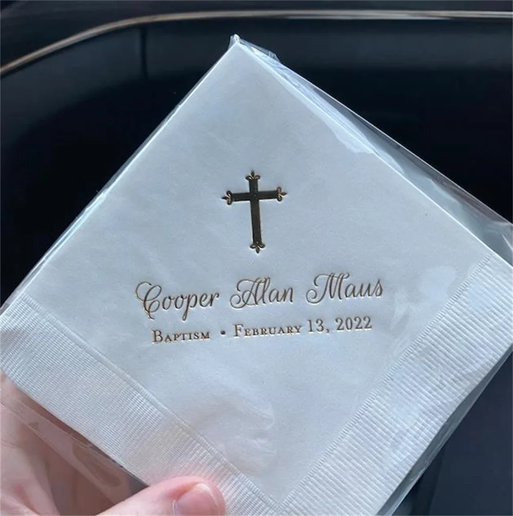 Personalized Baptism Monogram Napkins Baby Communion Christening Beverage Cross Religious Cocktail Luncheon Guest Towel Dinner S